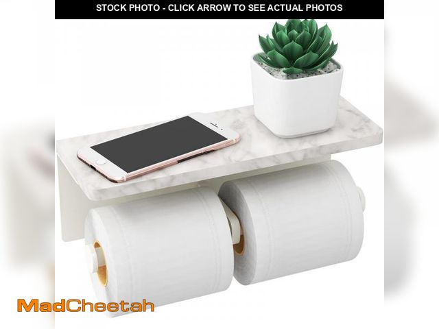Lot 74-12123095 - White Toilet Paper Holder with Shelf, New Upgrade Double Toilet Paper Holder with Storage, Marble Ro...
