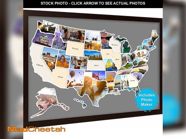 Lot 74-13710744 - USA Photo Map - 50 States Travel Map 24 x 36 in, Includes Photo Maker, Idea Gift for Lovers Couples ...