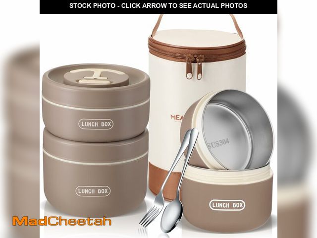 Lot 74-13568049 - Dandat 3 Pcs Portable Insulated Lunch Container Set for Adult, Stackable Stainless Steel Bento Box f...