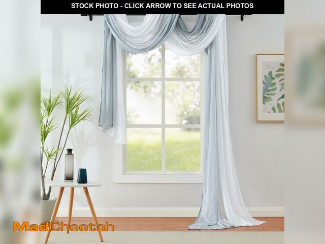 Lot 74-14043808 - 1 Piece Ombre Chiffon Sheer Window Scarf Valance Curtain 18ft for Living Room Bedroom Decor, 216 Inc...