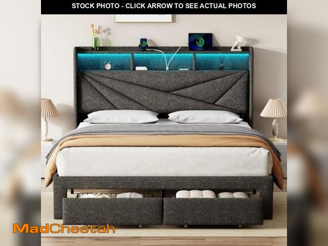 Lot 74-12160321 - Driftalia LED King Size Bed Frame with 2 Storage Drawers, Upholstered King Bed Frame with Headboard ...