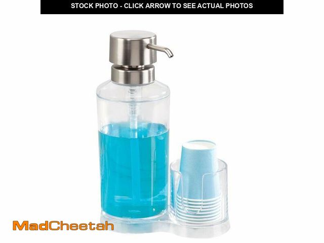 Lot 74-13570435 - iDesign Mouthwash Dispenser Pump with Attached Paper Cup Holder Caddy, The Clarity Collection Ã¢â¬â...