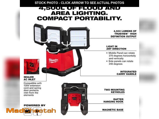 Lot 74-12854834 - Milwaukee M18 18-Volt Lithium-Ion Cordless 4500 Lumens ROVER Dual Power Triple-Panel Flood &amp; Are...