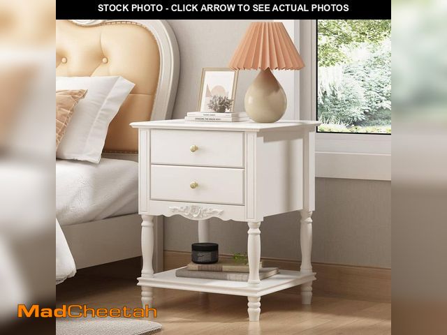 Lot 74-14242319 - FUFU&amp;GAGA 2 Drawers And Open Shelf, White Wooden Nightstand, End Table, Dresser, 19.7in.W x 16.9...