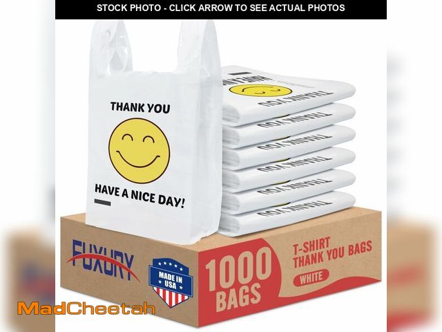 Lot 74-14267391 - Fuxury 1000 Count Happy Smiling Face Thank You Plastic Bags (11.5 x 6.5 x 21) White, Have a Nice Day...