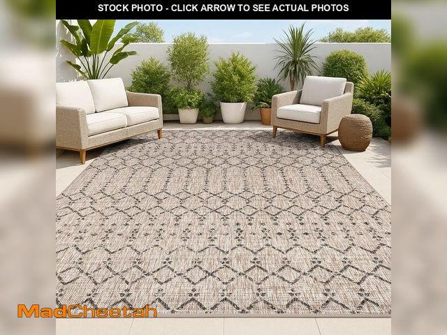 Lot 74-14611551 - JONATHAN Y Moroccan Geometric Indoor Outdoor Area Rug 5X8 Natural/Black, Ourika Textured Weave for B...