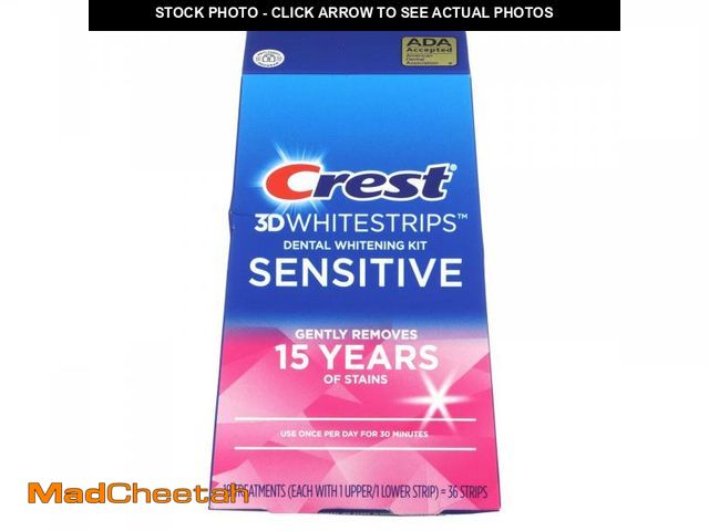 Lot 74-12113263 - 3D Whitestrips Sensitive At-Home Teeth Whitening Kit, 18 Treatments, Gently Removes 15 Years of Stai...