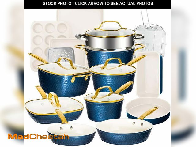 Lot 74-13641464 - Gotham Steel Hammered 20 Pc Ceramic Cookware Set Nonstick, Induction Pots and Pans Set, Non Toxic Co...