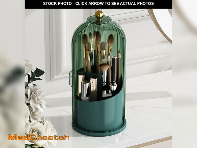Lot 74-14267486 - GAXmi Makeup Brush Holder with Lid Rotating Cosmetic Organizer, All Green - UNUSED