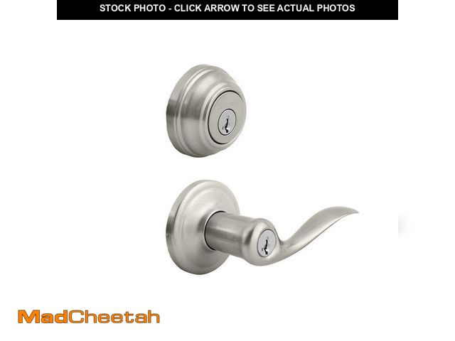 Lot 74-13798905 - Kwikset Tustin Satin Nickel Exterior Entry Door Handle and Single Cylinder Deadbolt Combo Pack Featu...
