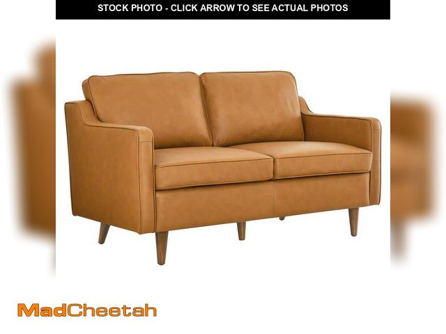 Lot 74-14394835 - MODWAY Impart 54.7in Genuine Leather Loveseat in Tan Seats 2 - UNUSED