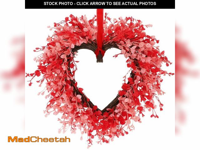 Lot 74-13563671 - Aneco ValentineÃ¢â¬â¢s Day Heart Wreath 22 Inch Red and Pink Artificial Floral Wreath with Ribbon ...