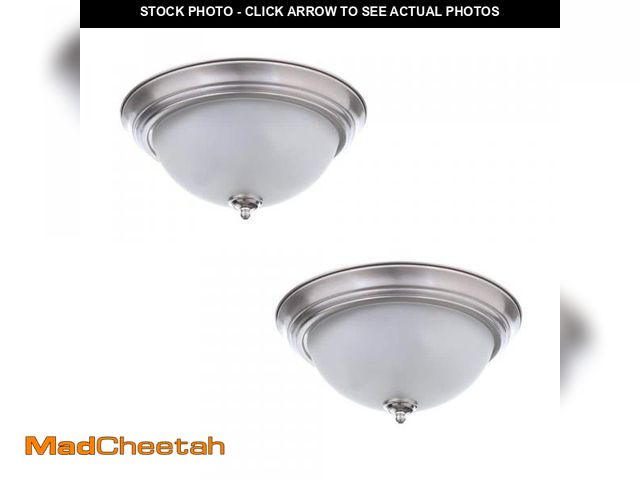 Lot 74-11825561 - Commercial Electric 11 in. 1-Light Brushed Nickel Flush Mount with Frosted Glass Shade (2-Pack) - UN...