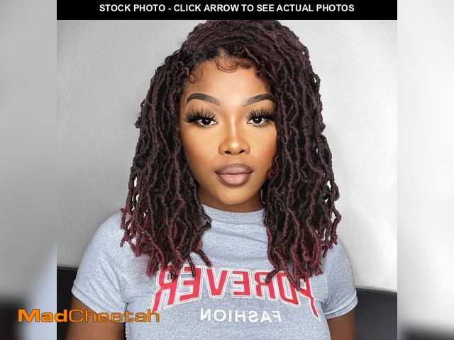 Lot 74-13624662 - FAVE Full Lace Short Dreadlock Wigs Afro Ombre Burgundy Faux Locs Wigs Synthetic Twisted Wig 14IN Dr...