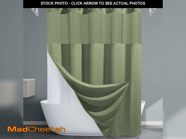Lot 74-13624501 - EUTXL Sage Green Long Hotel Shower Curtain - 230GSM Waffle Textured Heavy Duty Thick Fabric Shower C...