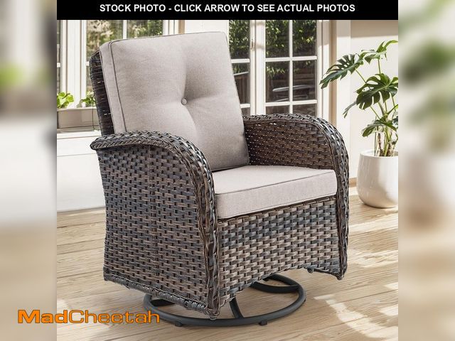Lot 74-14344283 - moosprr SleekArm Brown Swivel Wicker Outdoor Rocking Chair with Beige Cushion and Glide Function (1-...