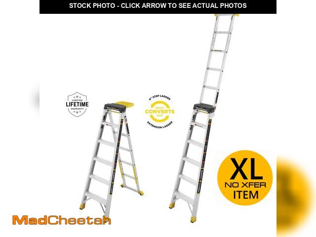 Lot 74-14373481 - Gorilla Ladders 14 ft. Reach Aluminum 2-in-1 Extension Multi-Position Ladder with Project Bucket, 30...