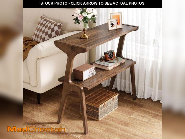 Lot 74-12424600 - BYBLIGHT Kerlin 27.56 in. Brown Rectangular Wood End Table, 2-Tier Sofa Side Table Narrow Couch Tabl...