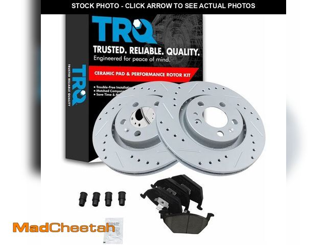 Lot 74-13697184 - TRQ Front Brake Pad and Rotor Set Ceramic G Coated Drilled Slotted Vented Rotors Compatible with 200...