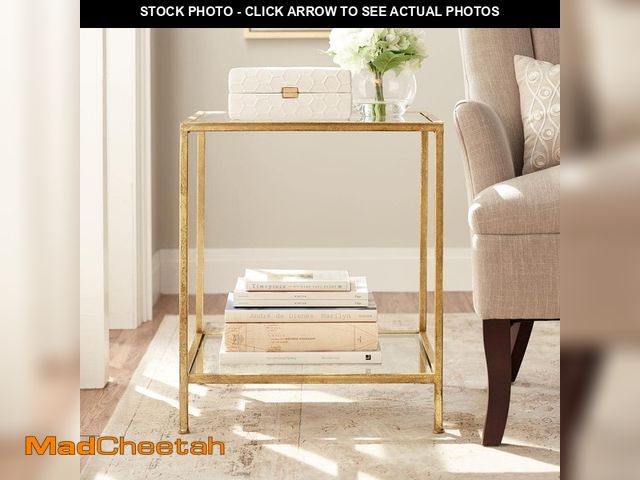 Lot 74-12787522 - Home Decorators Collection Bella Square Gold Metal and Glass Side Accent Table (20 in. W x 24 in. H)...