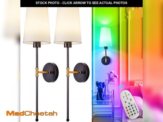 Lot 74-12435043 - Depuley Battery Operated Wall Sconce: 27" Set of 2 Wireless Wall Lights with Remote for Bedroom - Re...
