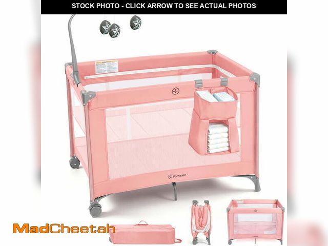 Lot 74-14587521 - Vomeast Baby Playard Baby Bassinet,Foldable Crib Pack and Play with Toy Bar,Play Yard,0-5 Months(Pin...