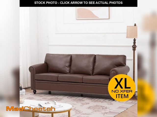 Lot 74-12663764 - Noble House Sebastian 83.86 in. Rolled Arm Faux Leather Upholstered Rectangle Sofa in. Brown PU - UN...