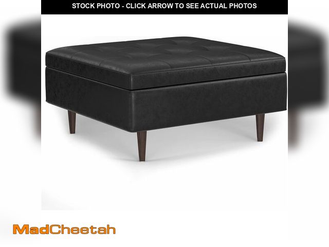 Lot 74-13071543 - SIMPLIHOME Shay 38 inch Wide Mid Century Modern Large Square Coffee Table Storage Ottoman in Distres...