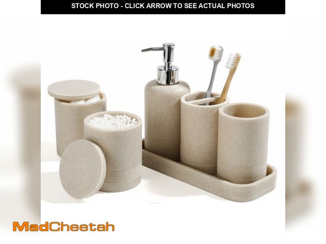 Lot 74-12600761 - Bathroom Accessories Set, 6-Piece Bathroom Accessory Set, Toothbrush Holders Set, Soap Dispenser, Va...