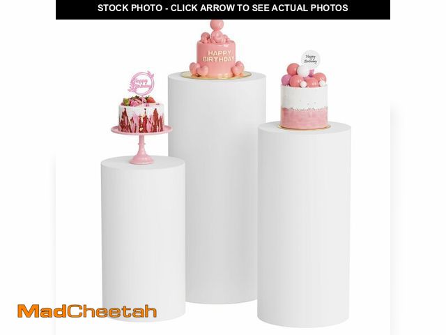 Lot 74-13629211 - Putros Cylinder Pedestal Covers White 3Pcs Spandex Cylinder Plinth Stand Cover for Party Wedding Pro...