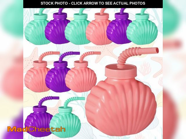 Lot 74-13575143 - Tanlade 12 Sets Shell Cups 10 oz Mermaid Party Favor with Lids and Straws Plastic Ocean Drink Cup fo...