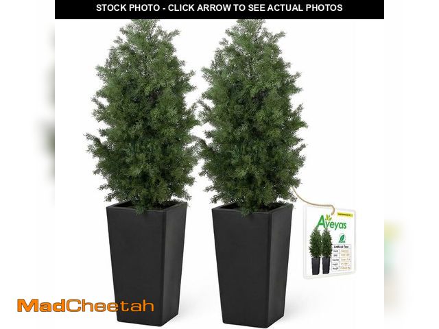 Lot 74-13926862 - Aveyas 4ft Artificial Cedar Topiary Trees, 4 Feet Faux Potted Plants Evergreen Fake Pine Cypress Tre...