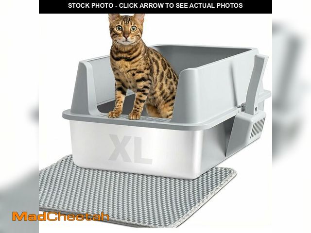 Lot 74-13041368 - (MISSING MAT) FUTAM Stainless Steel Litter Box, XL Metal Cat Litter Box with Lid, High Sided Extra L...