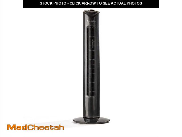 Lot 74-14222624 - Comfort Zone 32 in. 3-Speed Electric Oscillating Tower Fan in Black, 10 in. Diameter Base, Portable,...
