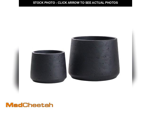 Lot 74-12601646 - Copenhagen Matt Black Ceramic Plant Pot Set of 2-9" and 6" Ceramic Cement Planters for Indoor &amp; ...