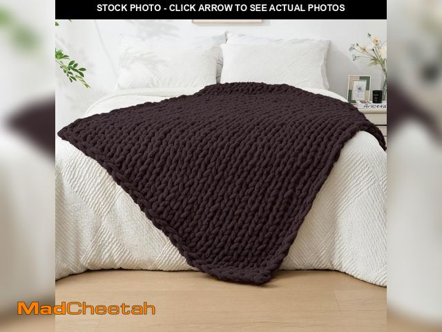 Lot 74-11547291 - Bigacogo Chunky Knit Throw Blanket for Couch, 40x60 inches, 100% Hand Knitted with Thick Jumbo Cheni...