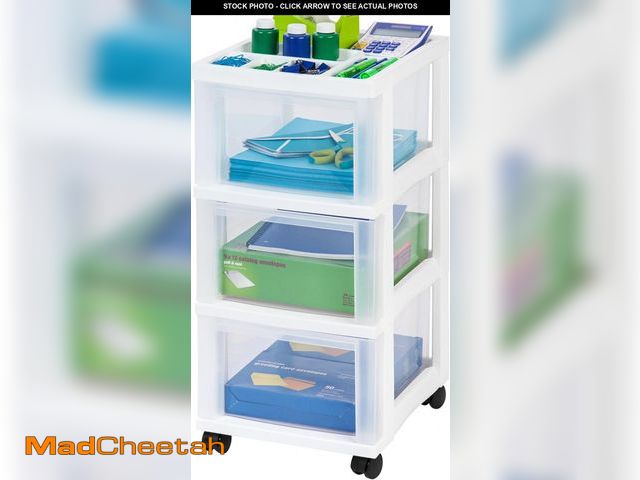 Lot 74-12367595 - IRIS USA Plastic Drawer Storage Organizer Rolling Cart, with Wheels Casters, 3-Drawers, for Classroo...