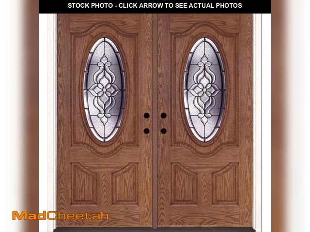 Lot 74-12259754 - Feather River Doors 72.0 in. x 96.0x0.0 in. Lakewood Patina  Oval Lite Stained Medium Oak Fiberglass...