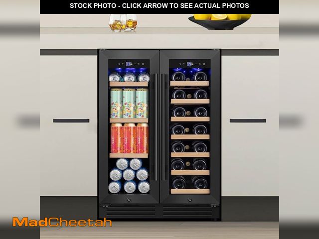 Lot 74-13561046 - Nipus 23.4 in. Dual Zone 20-Bottle and 80 Plus Cans Beverage and Wine Cooler in Black Stainless Stee...