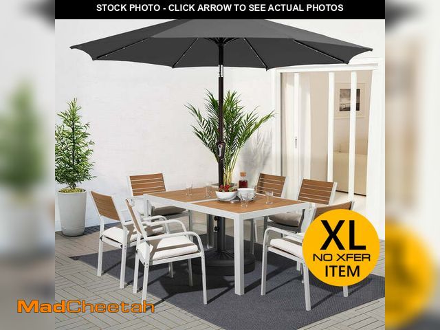 Lot 74-14307825 - FUNDAZE 11FT Solar 32 LED Patio Umbrella w/ Tilt &amp; Crank, 8 Sturdy Ribs, UV Protection Solution-...