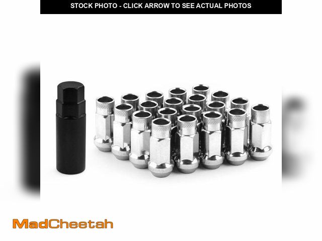 Lot 74-13717820 - Muge Racing M12x1.5 Bulge Acorn Open End Wheel Nuts - 20 PCS, Silver Set with 1 Lug Nut Key for Toyo...