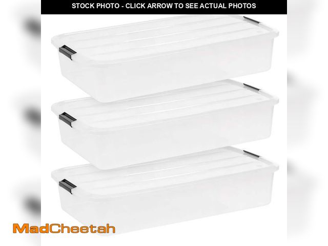 Lot 74-14376222 - IRIS 50 Qt./12.5 Gal. Under Bed Storage Container, Clear (3-Pack) - UNUSED