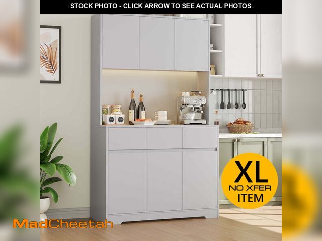 Lot 74-12815953 - Homfa 70.9'' Tall Kitchen Pantry Cabinet with Charge Station &amp; Led Light, 3 Drawer Storage Cabin...