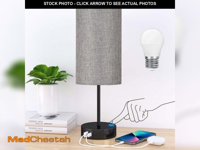 Lot 74-11546070 - AKASUKI Table Lamp for Bedroom, 3 Way Dimmable Touch Lamp with Dual Charging Station, Small Bedside ...