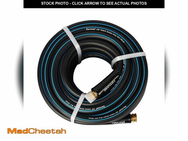 Lot 74-12453354 - Fevone 50ft Heavy Duty Garden Hose Ã¢â¬â 5/8" ID, 600 PSI, Hybrid Polymer, Kink-Resistant, Flexib...