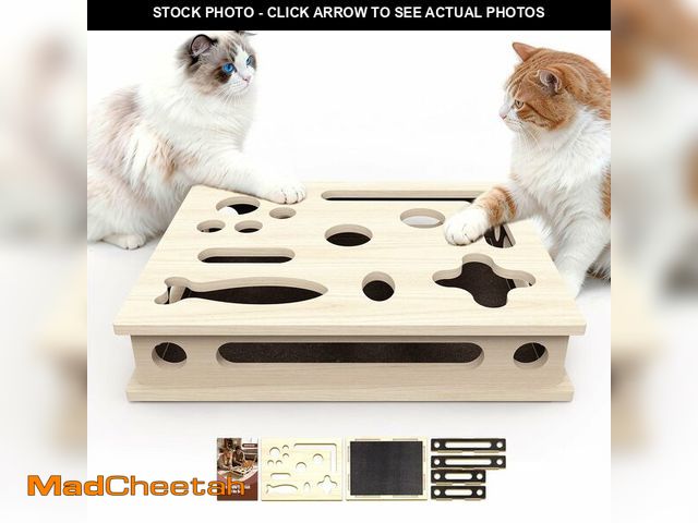 Lot 74-14207216 - Cat Scratch Puzzle Enrichment Box, Large Solid Wood Construction Cat Nail File Enrichment Box with S...