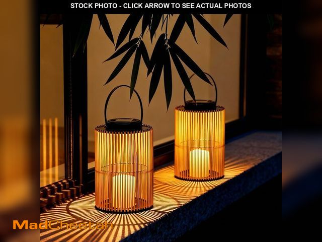 Lot 74-14143390 - 2 Pack Solar Lanterns Outdoor Waterproof, Cylindrical Shape Solar Lantern with Handle, Hand-Wound Ou...