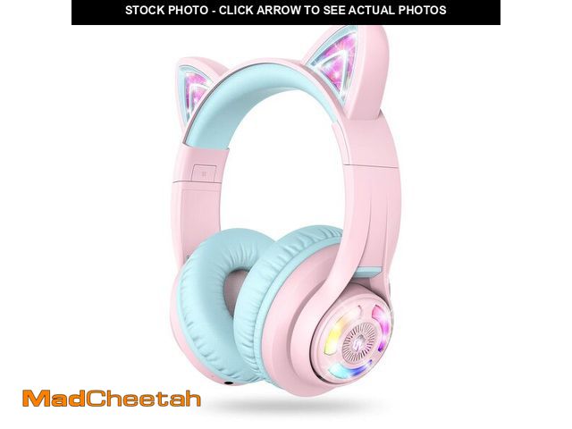 Lot 74-12454780 - iClever Cat Ear Kids Bluetooth Headphones, LED Lights Up, 74/85dBA Safe Volume Limited, 50H Playtime...