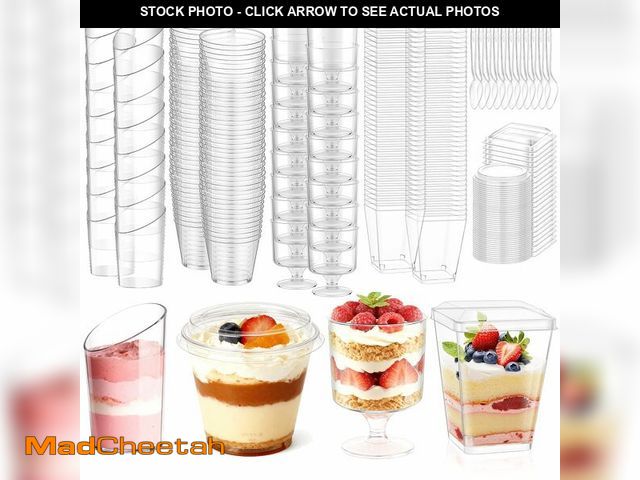 Lot 74-13628044 - mwellewm 400 Pcs Dessert Cups with Lids and Spoons, 5 OZ Parfait Cups 3 OZ Plastic Desert Cups Clear...