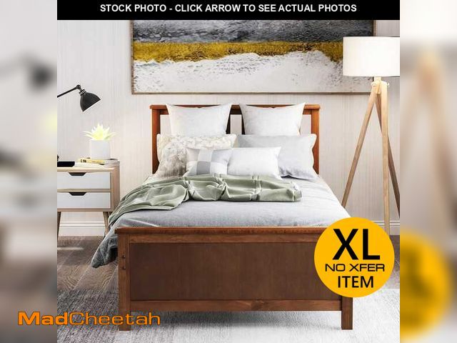 Lot 74-12659634 - Polibi Walnut Wood Frame Twin Size Platform Bed with Headboard - UNUSED